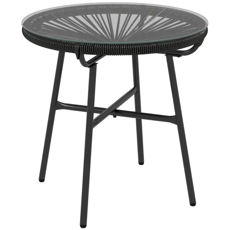 Preț mic Outsunny Masă de grădină stil Boho - Masă laterală outdoor, PE-Rattan, sticlă securizată, rezistentă la intemperii, 50 cm x 50 cm x 50 cm, Schwarz