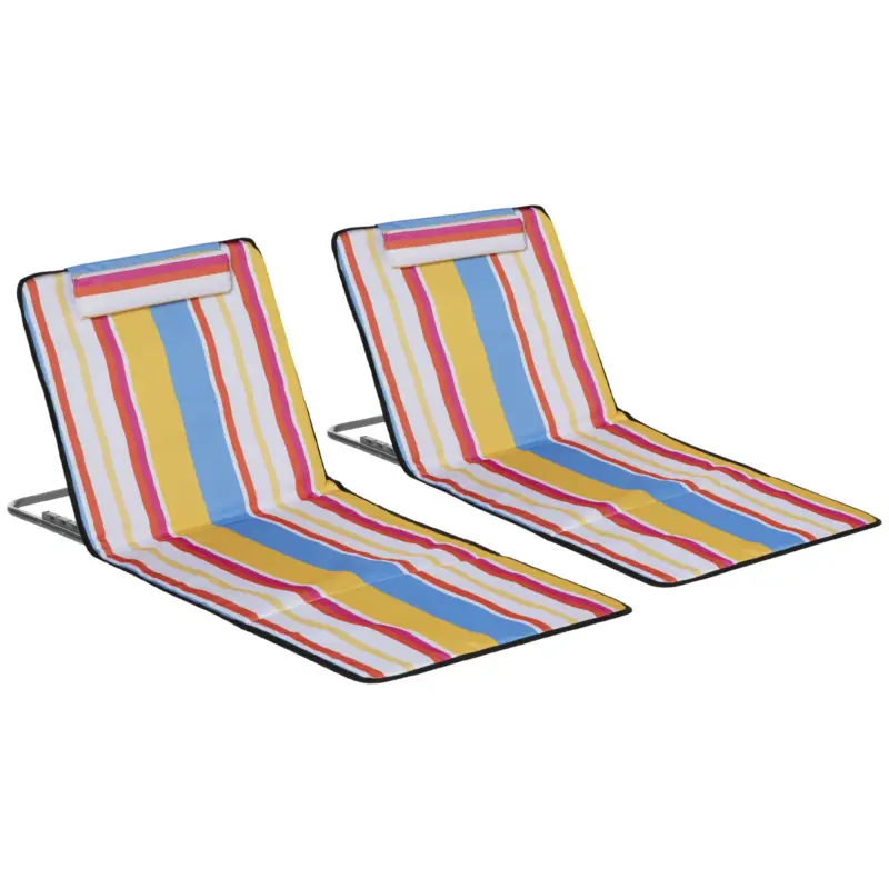 Discount Outsunny Set 2 Șezlonguri de Plajă Rabatabile cu Spătar Reglabil și Tetieră, 53x124x35-45 cm, Multicolor