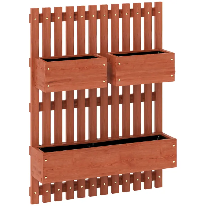 Reducere specială Outsunny Jardinieră Verticală cu Șipci și 3 Vase Detașabile, în Lemn de Brad, 60x16x80 cm, Maro