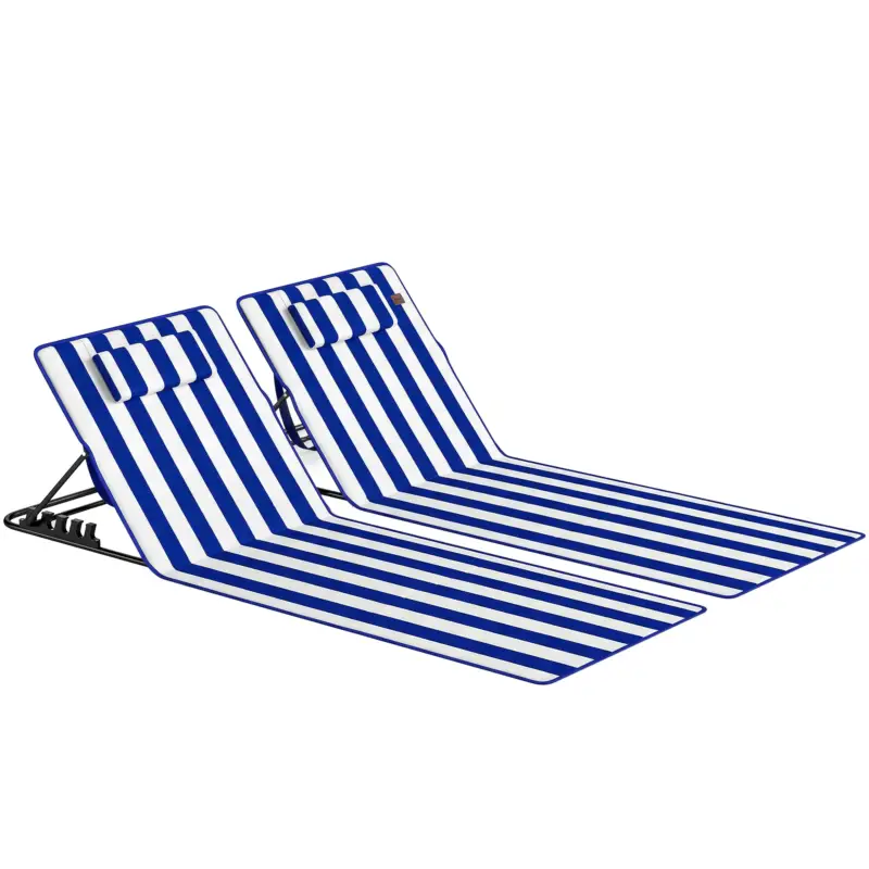 Outsunny Set 2 Saltele de Plajă cu Spătar Reglabil pe 4 Nivele, din Oțel și Poliester, 154x57x52 cm, Albastru și Alb Super ofertă