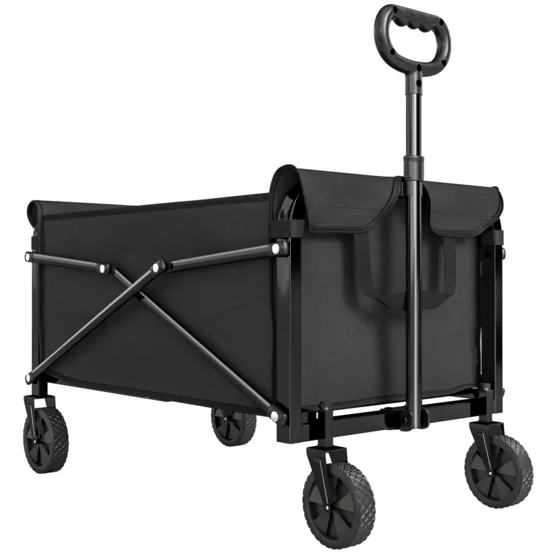 Outsunny Cărucior de Grădină 80L Pliabil cu Mâner Reglabil, din Metal și Țesătură Oxford, 78x47.5x92 cm, Negru Expediere rapidă