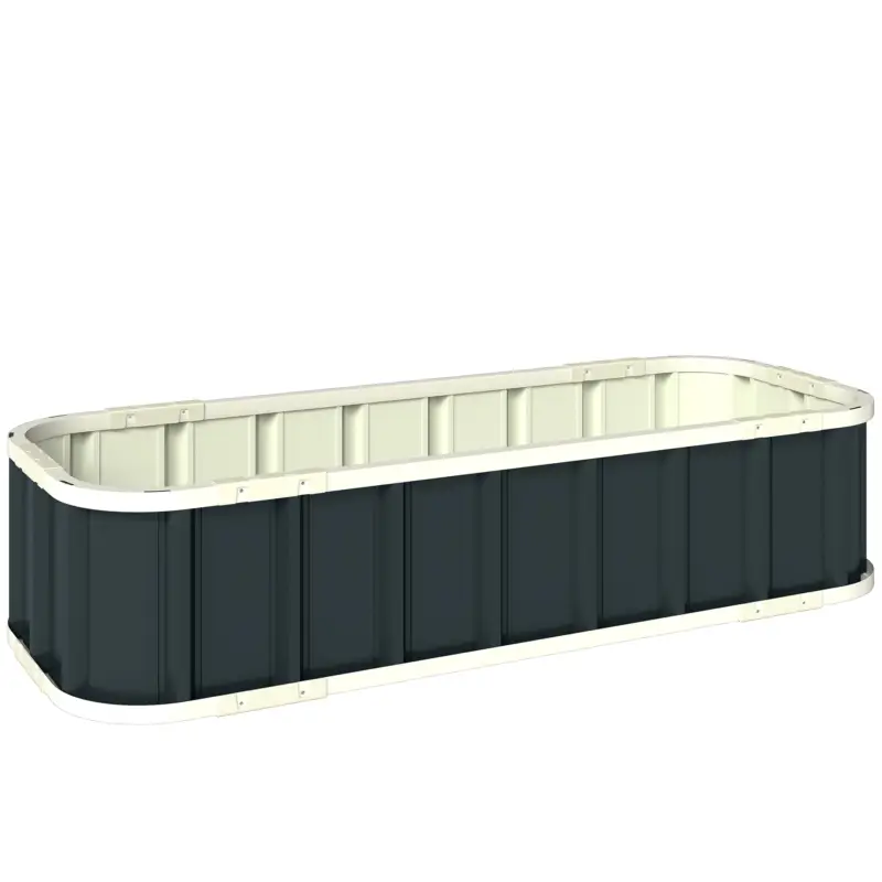Outsunny Pat de Grădină Ridicat pentru Exterior cu Bază Deschisă, Mănuși, Margini Pliate, Jardinieră din Oțel Galvanizat, pentru Plante, Flori, Legume, Balcon Grădină, 136x52x31 cm, Gri Închis Preț redus