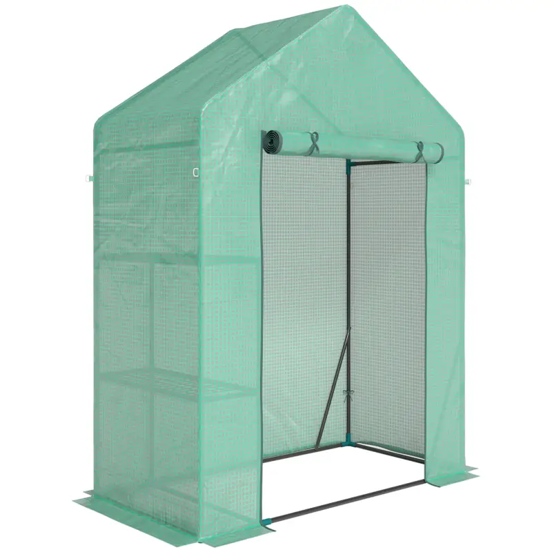 Reducere Outsunny Seră de Grădină 143 x 73 x 195 cm cu Rafturi cu 2 Etaje, Verde