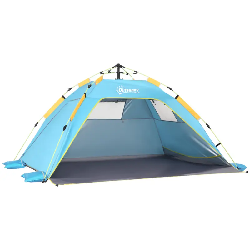 Vezi acum Outsunny Cort de Plajă cu Ferestre și Uşă cu Fermoar, 220x173x120 cm, Albastru Deschis