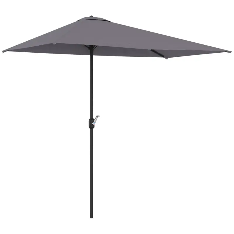 Plată sigură Outsunny - Umbrelă de perete în formă de semilună, economisitoare de spațiu, cu deschidere prin manivelă, gri