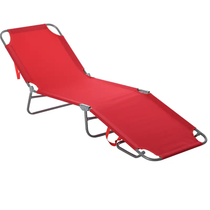 Outsunny Șezlong Pliabil cu Spătar Reglabil în 5 Poziții, Șezlong de Grădină cu Structură din Metal și Țesătură Oxford, pentru Plajă, Piscină sau Grădină, 187x55x24cm, Roșu Bestseller