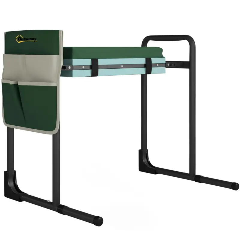 Livrare gratuită Outsunny Perna și scaun pentru genunchi de grădină, capacitate 150 kg, taburet de grădină cu zonă genunchi căptușită, picioare din oțel extensibile