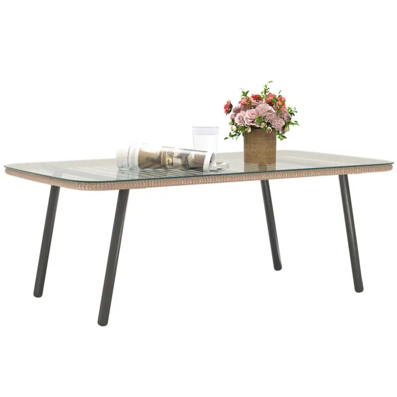Bestseller Outsunny Măsuță de Grădină din Ratan PE și Sticlă 110x60x40 cm Lemn Natural