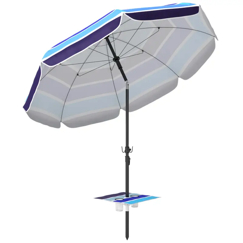 Outsunny Umbrelă de Plajă cu Măsuță și Suport pentru Pahare, din Metal și Poliester, Ø198x214 cm, Multicolor Reducere specială