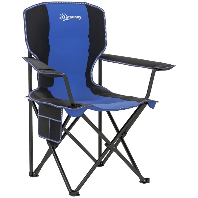 Outsunny Scaun de Camping Pliabil cu Buzunar și Suport pentru Pahar, 94x62x110 cm, Albastru Cumpără online