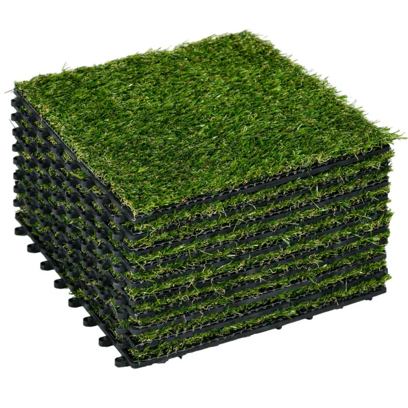Preț promoțional Outsunny Gazon Sintetic 10 Piese Covoraș Gazon Artificial 30x30 cm cu Înălțimea Firului de Iarbă 20 mm și Anti-UV Verde Închis