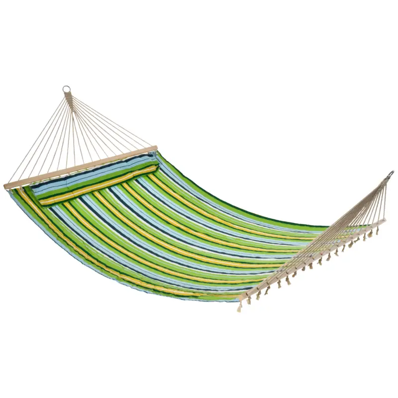 Hamac de Gradina Outsunny pentru 1-2 persoane Max 150 kg, Hamac de Camping din Bumbac si Poliester cu Perna Detasabila 400x140cm Ofertă limitată