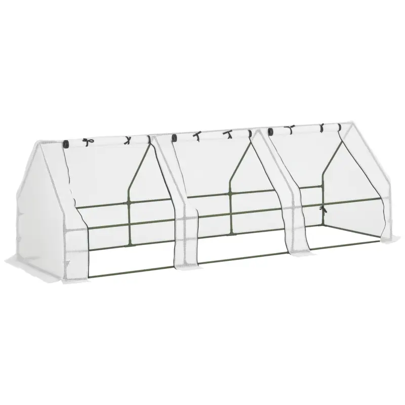 Livrare expres Outsunny Sera de Gradina tip Tunel din PE pentru Plante si Flori cu Margini Extinse si Usi cu Fermoar 295x100x80 cm, Alb lucios