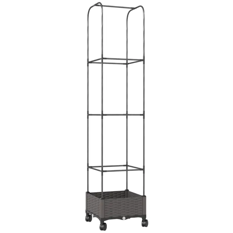Reducere de preț Outsunny Jardinieră Înălțată Autoirigantă din Metal cu Spalier de 185 cm, cu 4 Roți Blocabile pentru Plante Cățărătoare, Recipient cu Găuri de Drenaj pentru Legume și Flori, Negru