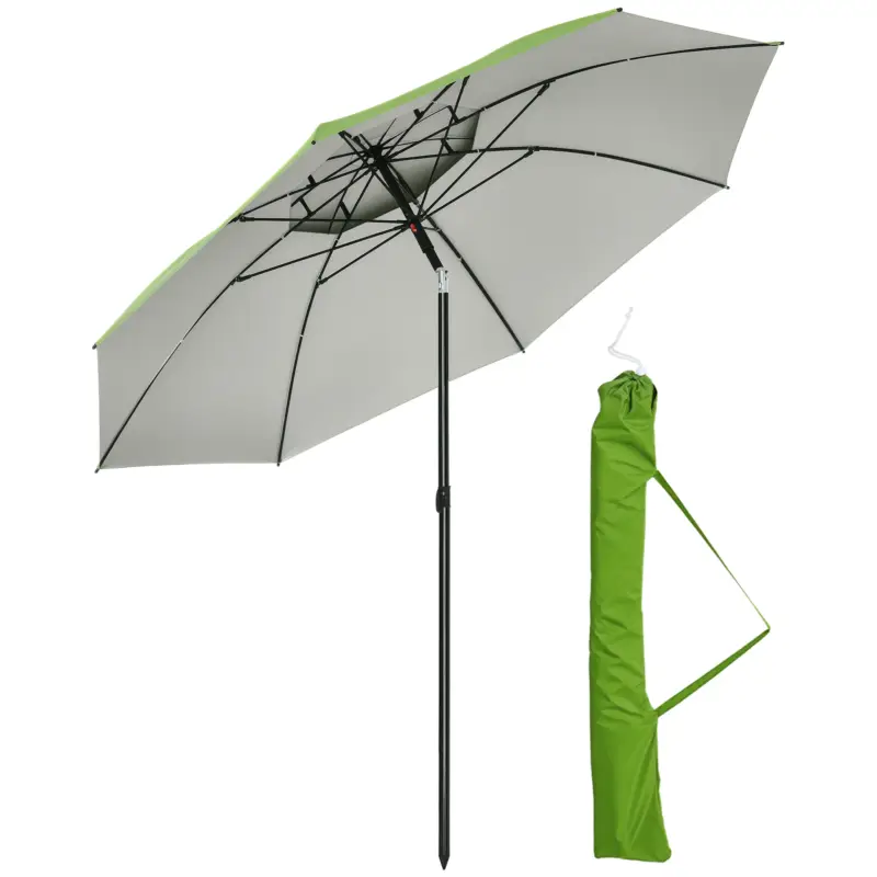Ofertă Outsunny Umbrelă de exterior rotundă inclinabilă protecție UV30, 8 tije de oțel și sac de transport inclus, verde