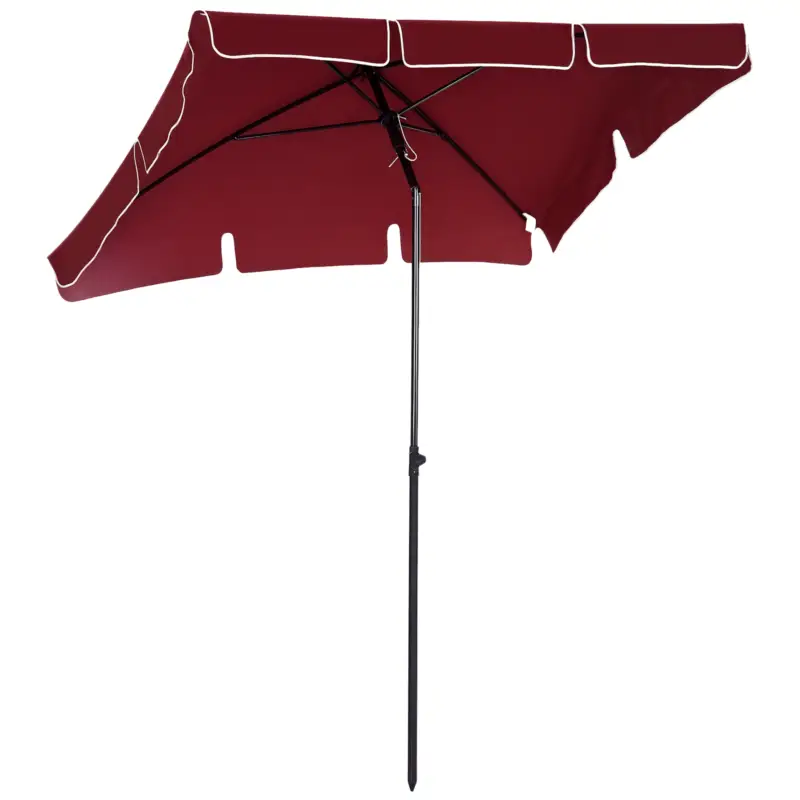 Outsunny Umbrelă de Grădină Dreptunghiulară și Reglabilă cu Stâlp din Aluminiu, 2x1,3x2,5 m, Roșu Bordeaux Retur ușor