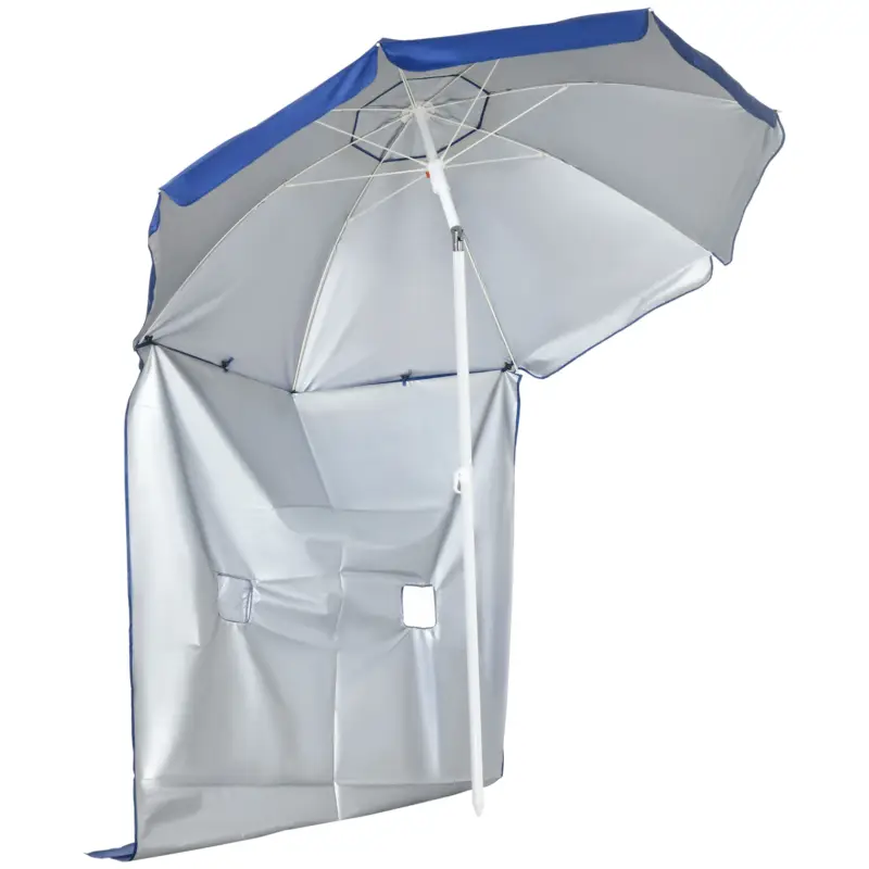Outsunny Umbrelă de Plajă cu Acoperiș Înclinabil la 45°, Ferestre și 2 Buzunare, Ø191x211 cm, Albastru Ofertă exclusivă