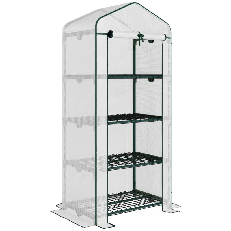 Transport gratuit OutsunnySera verticala cu etajera cu 4 rafturi, sera pentru balcon si terasa din otel si PE alb, 70x50x160cm