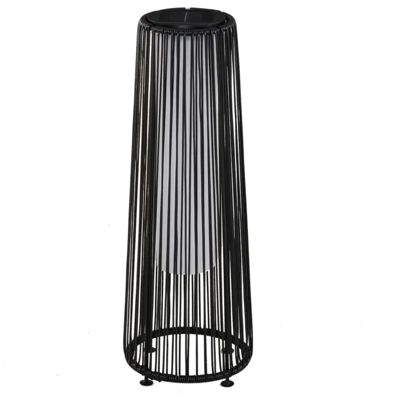 Disponibil imediat Outsunny Lanternă Solară de Grădină cu Panou de Încărcare, Lampă solară de Exterior din Metal și Ratan, Ø21.5x61 cm, Negru