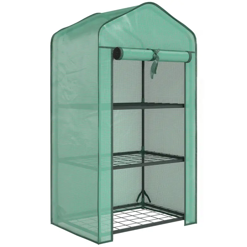 Bestseller Outsunny Seră de grădină cu 3 rafturi, seră de balcon, prelată PE întărită, cadru din oțel, 59 x 39 x 127 cm, verde