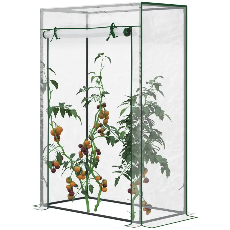 Outsunny Seră de grădină, seră de balcon, pânză consolidată din PVC, structură din oțel, ușă rulabilă cu fermoar, pentru legume, plante, flori în toate anotimpurile, interior și exterior, 100 x 50 x 150 cm alb Ultima șansă