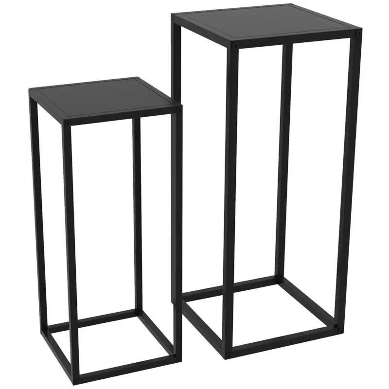 Outsunny Set 2 suporturi pentru plante din oțel pentru interior și exterior, 25x25x58,5 cm și 31x31x65 cm, negru Calitate înaltă