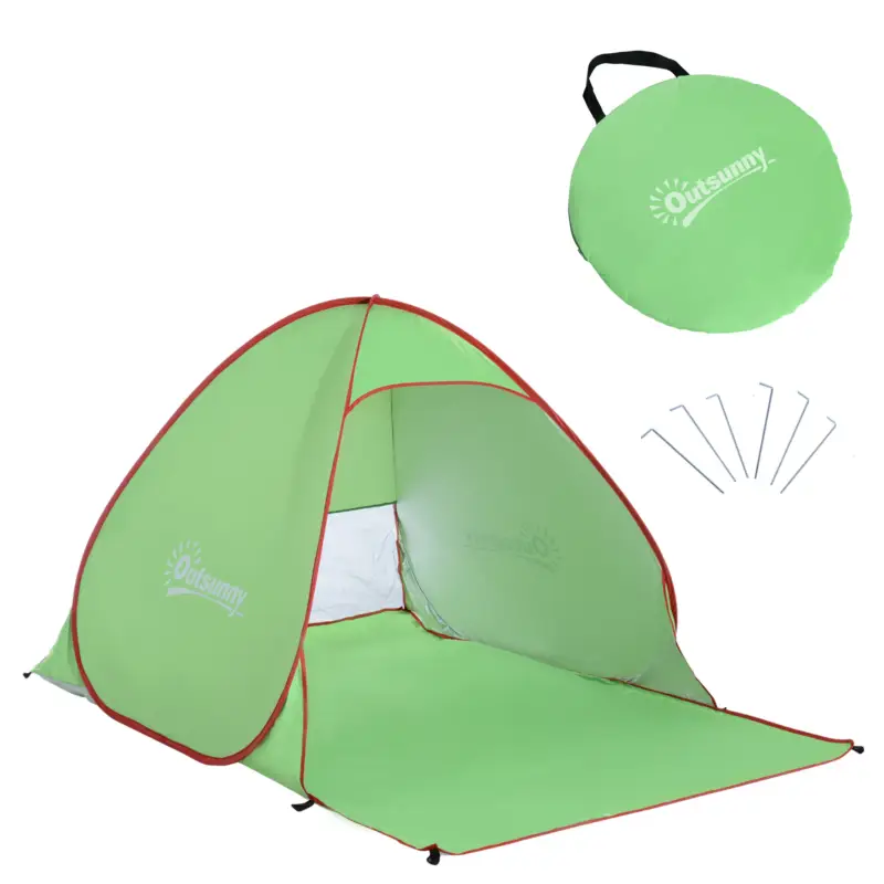 Cort de Plajă Outsunny Pop Up cu Protecție UV 30+ și Geantă de Transport, 200x150x119 cm, Verde Preferatul clienților