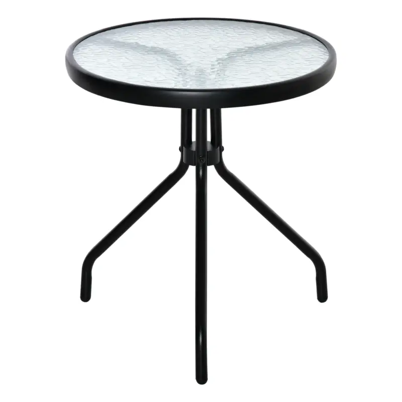 Reducere Outsunny Masuta de Gradina Rotunda Outsunny cu Etajera din Sticla si Structura Metalica, Φ50x55cm, Negru