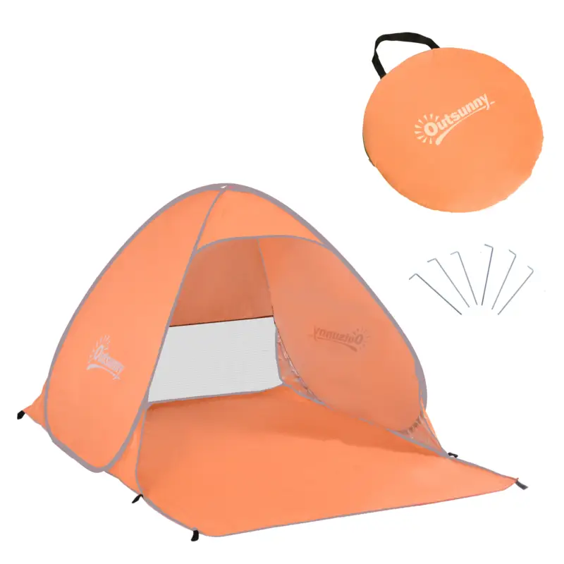 Ofertă exclusivă Outsunny Cort de Plajă Pop Up cu Protecție UV 30+, Fereastră și Geantă de Transport, 200x150x119 cm, Portocaliu