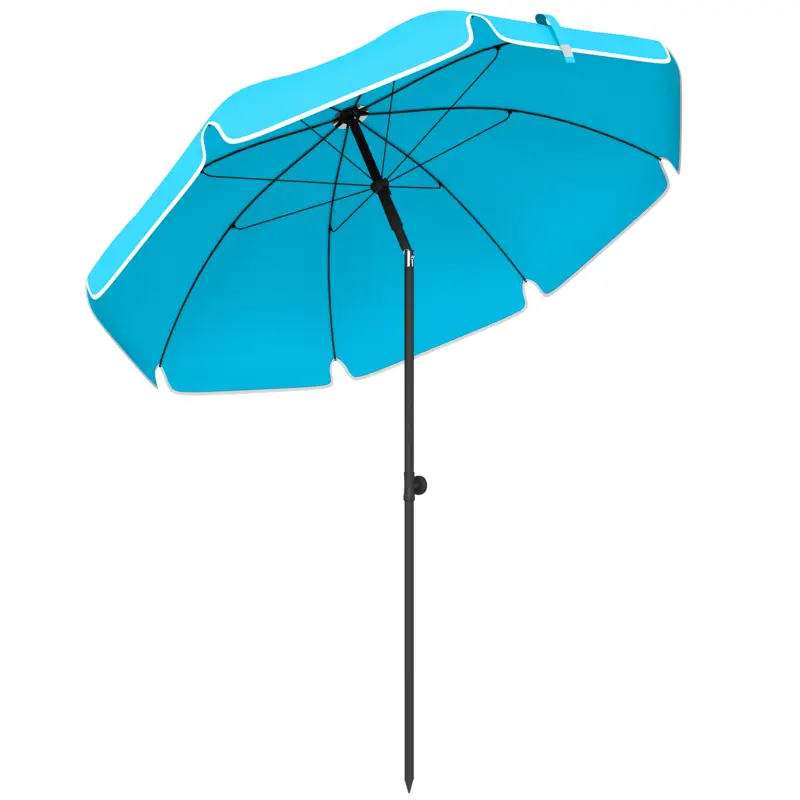 Disponibil imediat Outsunny Umbrelă de plajă Ø150 cm rezistentă la apă pliabilă umbrelă pentru plajă cu ancoră de nisip înclinare reglabilă husă Albastru