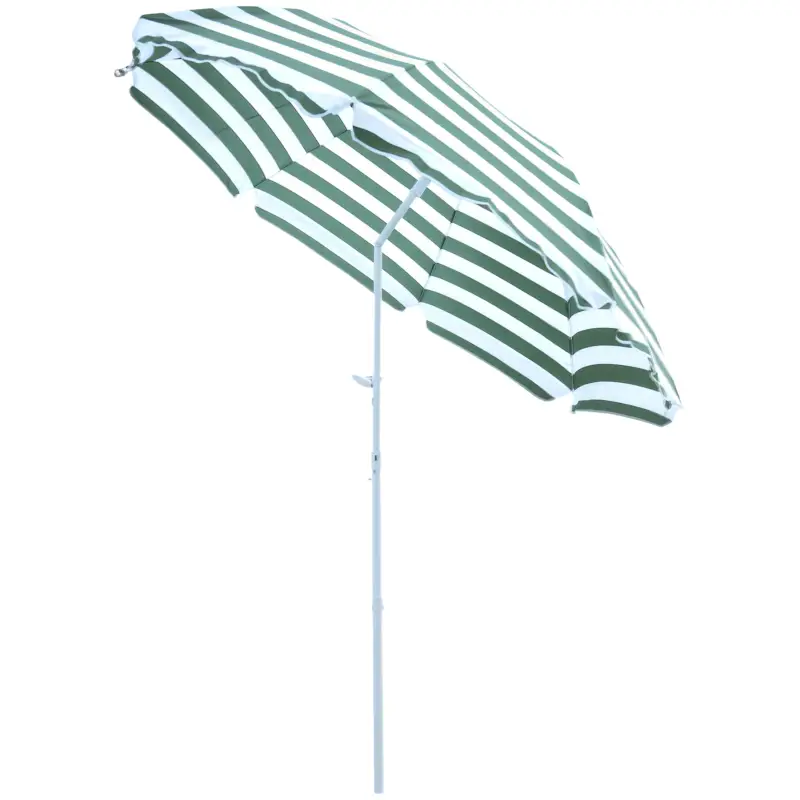 Outsunny Umbrelă de Plajă cu Acoperiș Înclinabil la 45°, Ø1.8x2 m, Verde și Alb Discount
