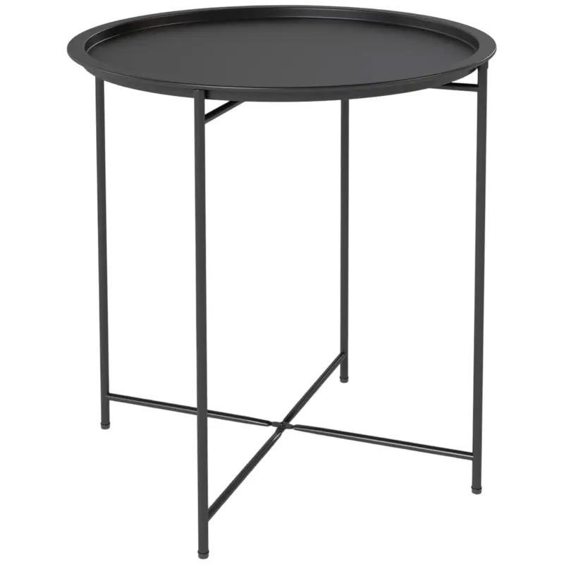Outsunny Măsuță de grădină cu tavă detașabilă și picioare pliabile din oțel, Ø46x50 cm, negru Nu rata