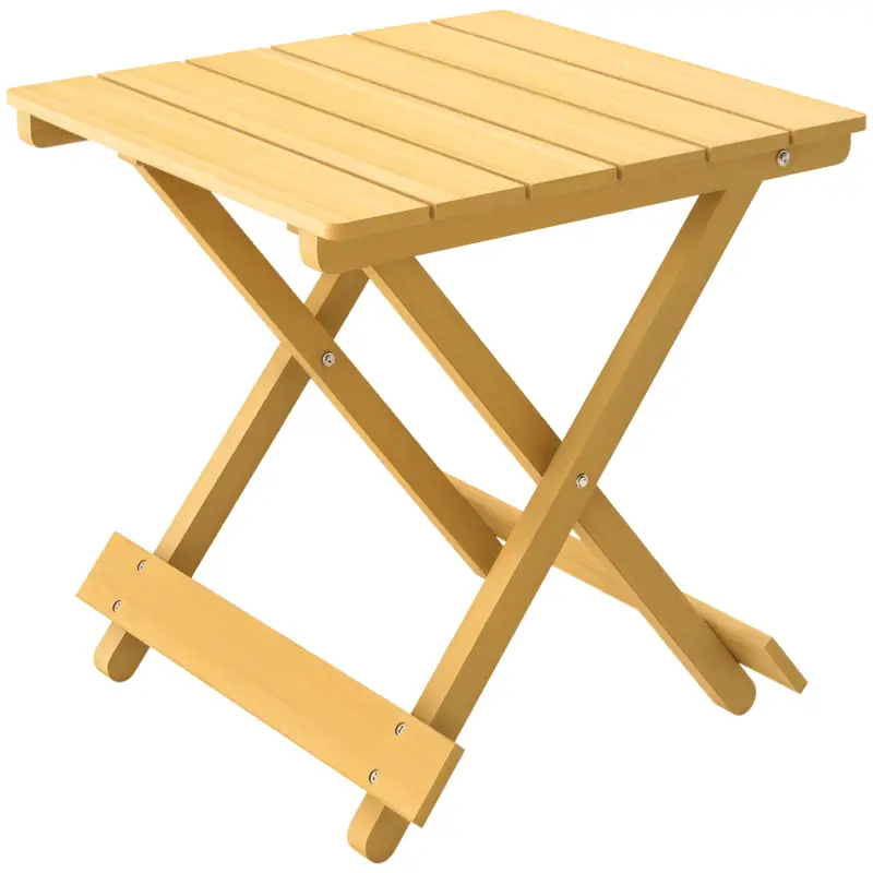 Outsunny Măsuță pliabilă de exterior din lemn cu blat cu șipci, 40x43x40 cm, lemn natural Ieftin