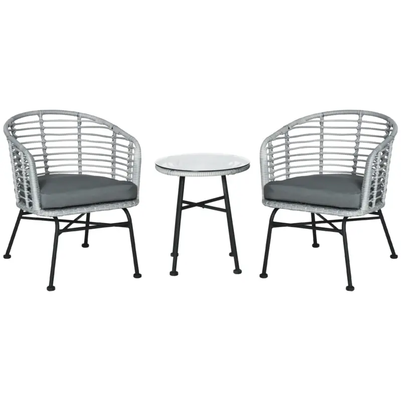 Outsunny Set Mobilier de Gradina 3 Piese din Ratan PE, Salon in Aer Liber cu 1 Masa si 2 Scaunepentru Terasa si Bistrò, Gri Livrare rapidă