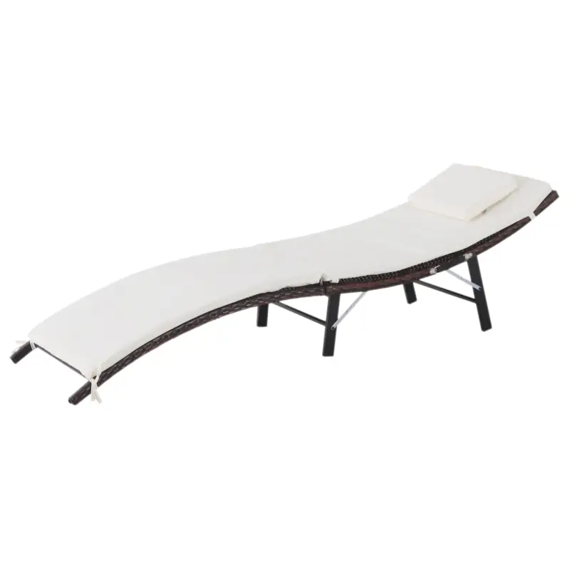Ieftin Outsunny Sezlong Scaun de Gradina Ergonomic in Rattan cu Saltea Detasabila, Alb, 196x61x53cm