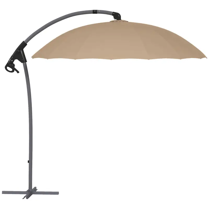 Chilipir Outsunny Umbrelă de grădină suspendată 2.7m, deschidere cu manivelă și 16 spițe din fibră de sticlă, culoare kaki