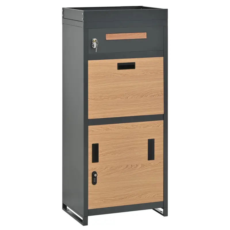 Livrare rapidă Cutie pentru colete și scrisori cu jardinieră integrată, 50x37x118,5 cm, Gri+Culoare naturală