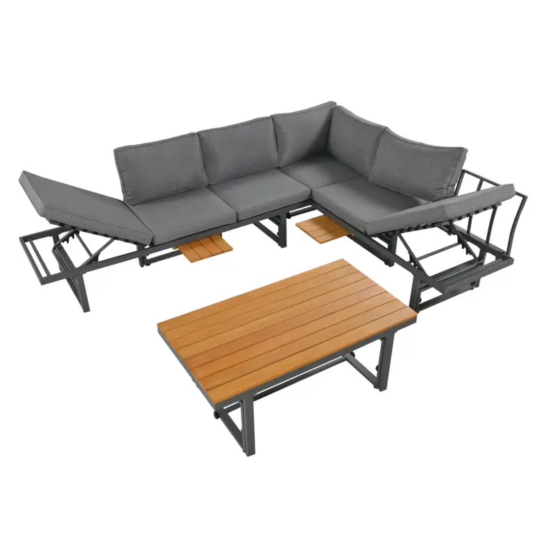 Set mobilier de grădină 3 piese, 2 canapele cu spătar reglabil, inclusiv perne de șezut, masă reglabilă, Gri Disponibil imediat