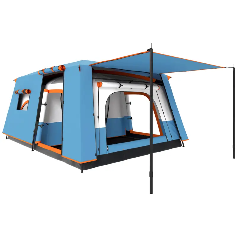 Ieftin Outsunny Cort de Camping pentru 4-6 Persoane cu 2 Camere și Verandă, Impermeabil și UPF 30+, Geantă de Transport, Albastru
