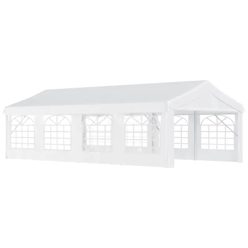 Preț redus Outsunny Pavilion pentru extern cort pentru petreceri, căsătorii cadru din oțel impermeabil, Alb, 8x4x2.8m