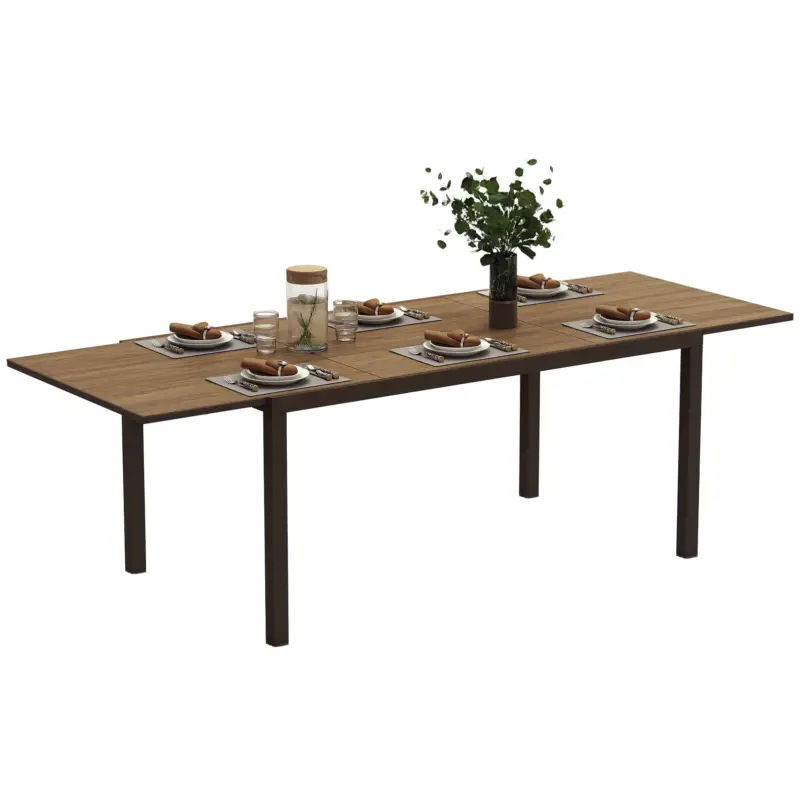Chilipir Outsunny Masă Extensibilă pentru Terasă cu Margini din aluminiu, 160/240x90x74 cm, Maro