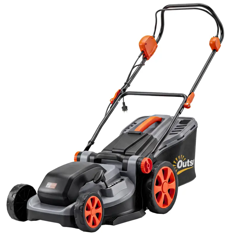 Outsunny Mașină de Tuns Iarba Electrică 1800W cu Lățime de Tăiere 40cm, Mulcire și Sac de Colectare 50L, Mâner Detașabil Reglabil, 6 Nivele de Tăiere 25-75 mm, Gri Deschis Plată sigură