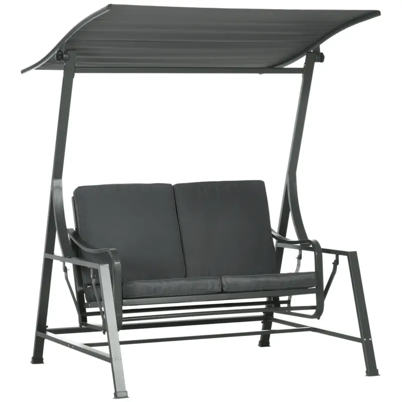 Livrare gratuită Balansoar pentru gradina cu 2 locuri, din otel cu acoperis inclinabil si perne cu husa detasabila, 148x129x172 cm, negru si gri