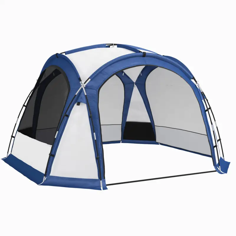 Popular Cort de Camping Outsunny pentru 6-8 persoane cu 4 Usi cu fermoar, 350x350x230cm, Alb si Albastru