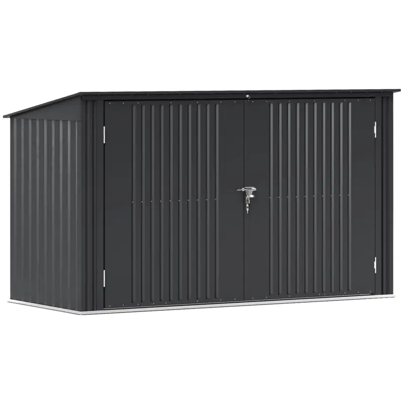 Livrare rapidă Outsunny Cutie Depozitare Pubele pentru 3 Recipiente de 240L cu 2 Uși și Încuietori, 233x105x118,5/133 cm, Gri