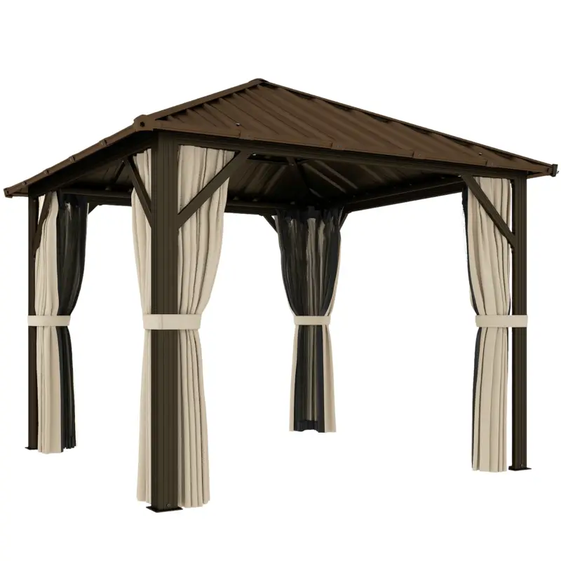 Outsunny Pavilion de grădină aprox. 3 x 3 m pavilion din aluminiu cu acoperiș din oțel Hardtop plasă anti-țânțari 4 părți, UPF50+ Premium