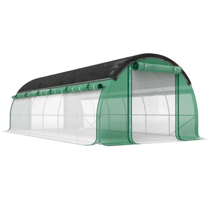 Calitate înaltă Outsunny Seră tip tunel 6 x 3 x 2 m cu plasă de protecție solară, pereți laterali rulabili, învelitoare din plastic, cadru din oțel, verde