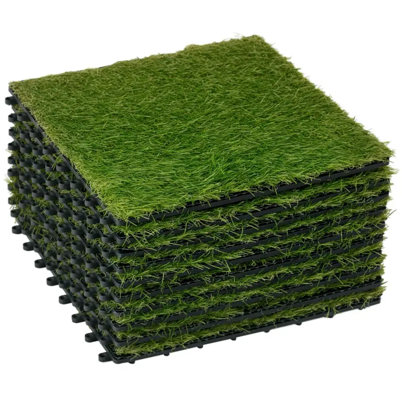 Preț mic Outsunny Dale pentru Gradina cu Iarba Sintetica 30x30cm 10 Bucati, Gazon Artificial Realist, Densitate 6500 Verde