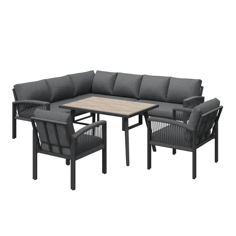 Set de lounge pentru grădină pentru 8 persoane, set de mobilier cu lucrătură din frânghie, inclusiv perne de șezut și spate, Gri Doar azi