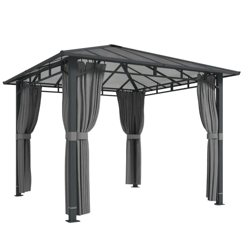 Outsunny Pavilion de grădină aprox. 3 x 3 m, pavilion metalic cu acoperiș din policarbonat de 6 mm, 4 părți laterale, UV50+ gri închis Popular